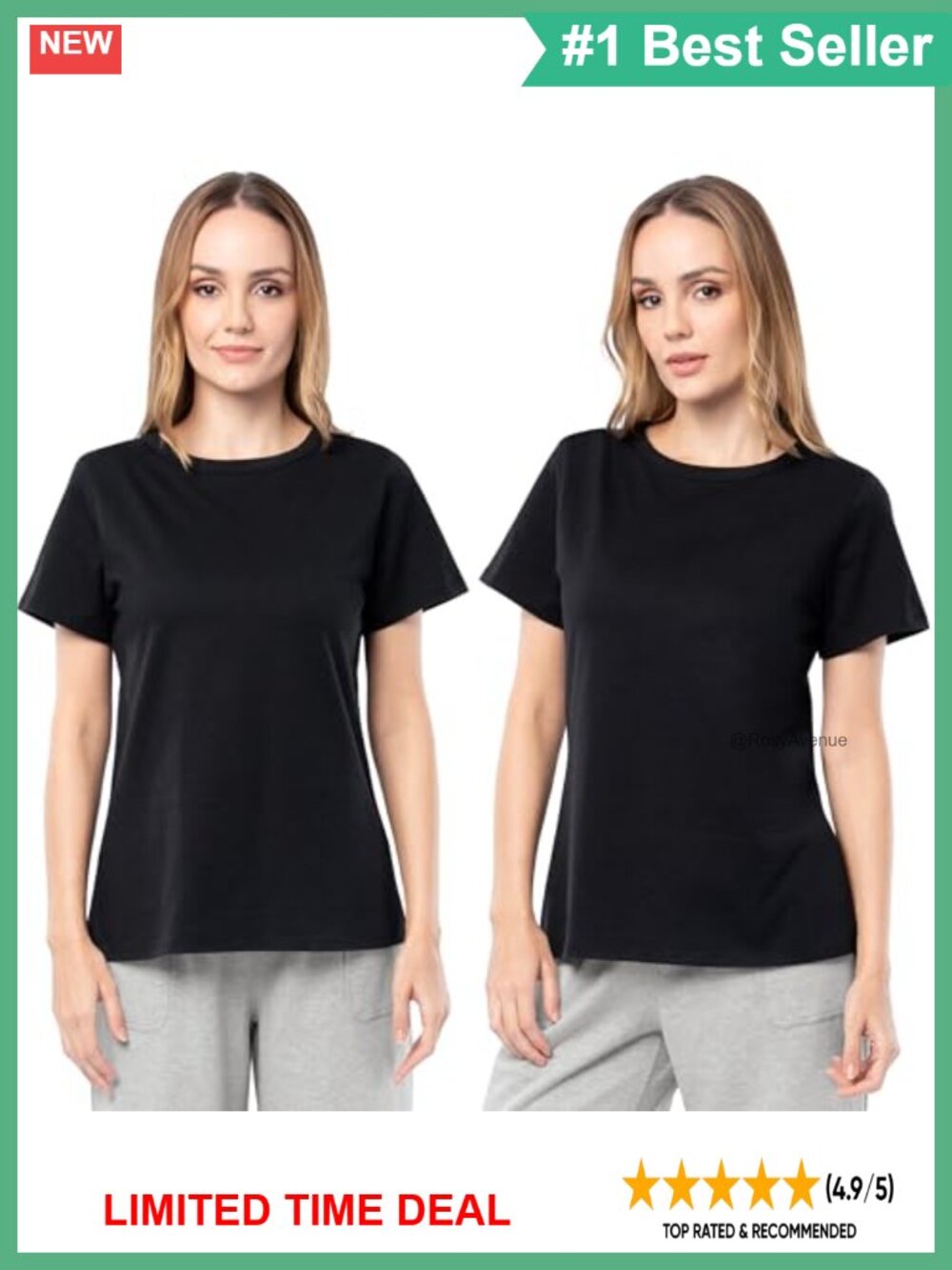 Women's Cotton Crew Neck Short Sleeve T-Shirt Relaxed Fit 2 Pack